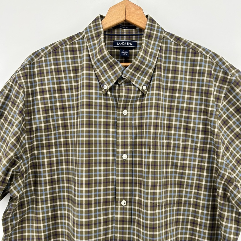 Land's End Plaid Traditional Fit No Iron Twill Short Sleeve Button Down Size XL - Picture 3 of 8